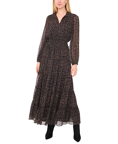 1.state Women's Necktie Smocked Waist Tiered Maxi Dress