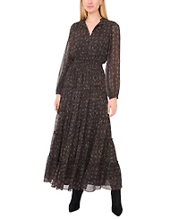 1.state Women's Necktie Smocked Waist Tiered Maxi Dress