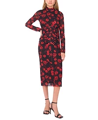1.state Women's Long Sleeve Mock Neck Mesh Midi Dress
