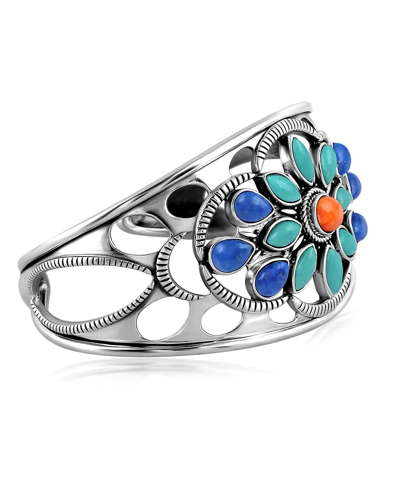 American West Jewelry Sterling Silver Multi Gemstone Bold Cluster Cuff, Size Large