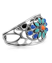 American West Jewelry Sterling Silver Multi Gemstone Bold Cluster Cuff, Size Large