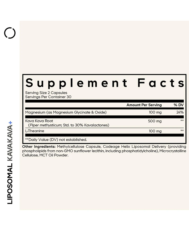 Codeage Liposomal Kava Kava+ Supplement - 500 mg 30% Kavalactones with Magnesium Glycinate - Magnesium Oxide