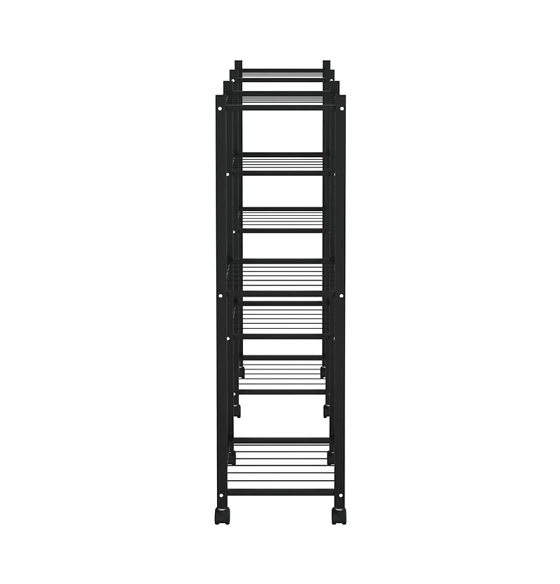vidaXLFlower Stand Black Powder-Coated Iron Tall Rollable