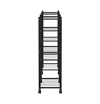 vidaXLFlower Stand Black Powder-Coated Iron Tall Rollable