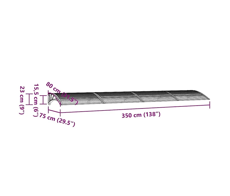 vidaXL Door Canopy Black, Transparent Polycarbonate, Abs, Aluminum Large