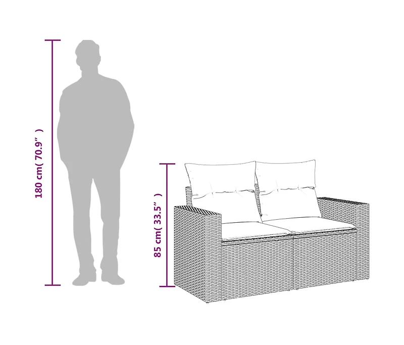 Garden Sofa Black Poly Rattan 2-Seater Adjustable Feet
