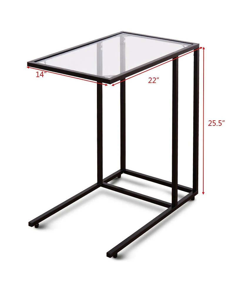 CostwayCoffee Tray Side Sofa End Table Ottoman Couch Stand Tv Lap Snack W/Glass Top