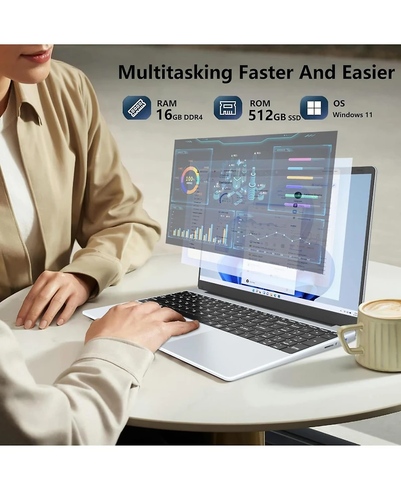 Kuu Laptop Computer, 16GB DDR4 512GB Ssd,Core N95, 15.6" Fhd Ips, 2.4G/5G WiFi, Webcam, Cooling Fan, Fingerprint Unlock, Backlit Keyboard