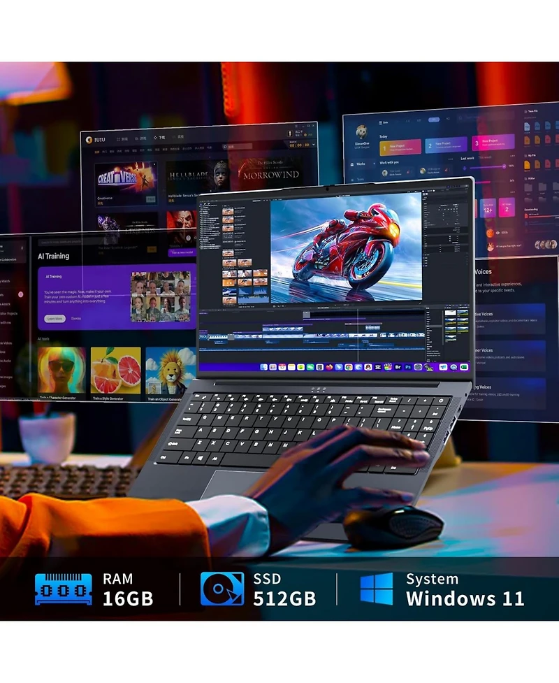 Kuu 16 inch Gaming Laptop,Core i5 Laptops,up to3.60 GHz,16 Gb Ram 512 Gb Ssd, Business Notebook Computer,Supports 180 Angle Opening,Full Hd Ips Displa