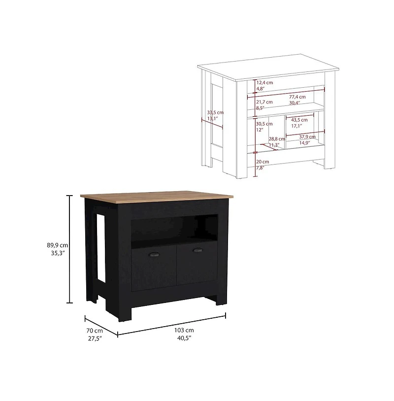 Tuhome Arlet Kitchen Island Black/Macadamia Mdf