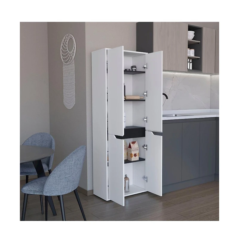 Tuhome Herrin Multistorage Kitchen Pantry White/Black Mdf