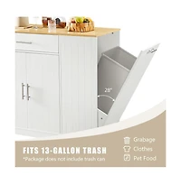 Maison Boucle 53.2" White Kitchen Island with Drawer, Cabinets, Spice Rack & Hidden Trash Can Storage, Modern Farmhouse Style-Maison Boucle