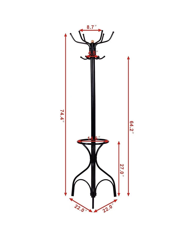 Costway Metal Coat Hat Rack Organizer Clothes Hanger Hooks Tree Stand Umbrella Holder