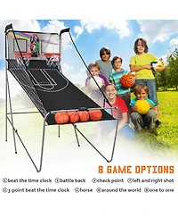 Dual Led Electronic Shot Basketball Arcade Game with 8 Game Modes 4 Balls Foldable