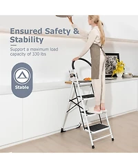 Costway 4 Step Ladder Folding Stool Heavy Duty 330Lbs Capacity Industrial Lightweight
