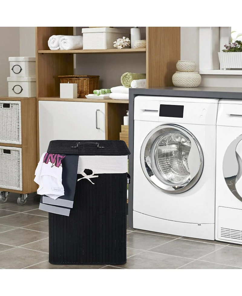 Rectangle Bamboo Hamper Laundry Basket Washing Cloth Bin Lid