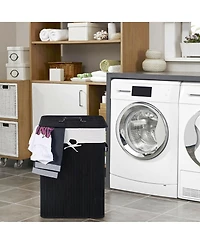 Rectangle Bamboo Hamper Laundry Basket Washing Cloth Bin Lid