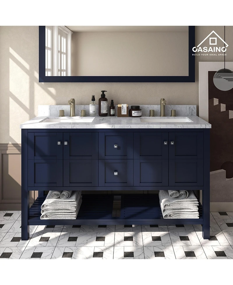 Casainc 60-Inch Solid Wood Bathroom Vanity with Matching Top and Ceramic Basin