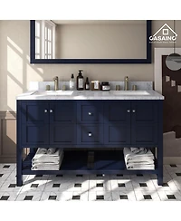 Casainc 60-Inch Solid Wood Bathroom Vanity with Matching Top and Ceramic Basin