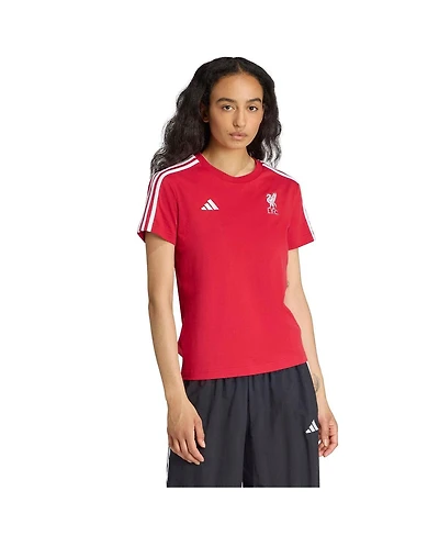Adidas Women's Red Liverpool Three-Stripes T-Shirt
