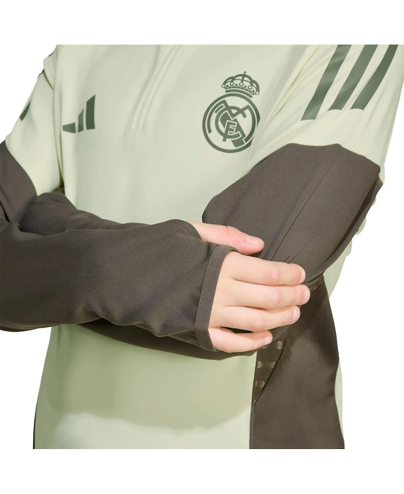 Adidas Big Boys and Girls Green Real Madrid 2025/26 Training Aeroready Quarter-Zip Pullover Sweatshirt