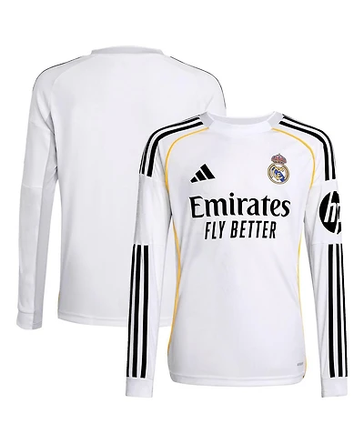 Adidas Big Boys and Girls White Real Madrid 2025/26 Home Replica Long Sleeve Jersey