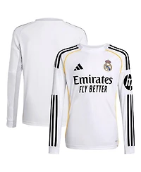 Adidas Big Boys and Girls White Real Madrid 2025/26 Home Replica Long Sleeve Jersey