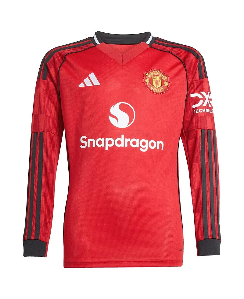 Adidas Big Boys and Girls Red Manchester United Home 2025/26 Replica Long Sleeve Jersey