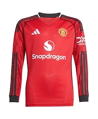 Adidas Big Boys and Girls Red Manchester United Home 2025/26 Replica Long Sleeve Jersey