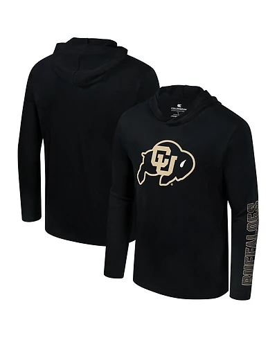 Colosseum Men's Black Colorado Buffaloes Color Pop Active Blend 2-Hit Long Sleeve Hooded T-Shirt