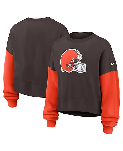 Nike Women's Brown Cleveland Browns Oversized Color-Block Pullover Sweatshirt