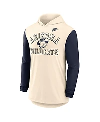 Nike Men's Natural/Navy Arizona Wildcats Legacy Color-Block Tri-Blend Performance Long Sleeve Hoodie T-Shirt