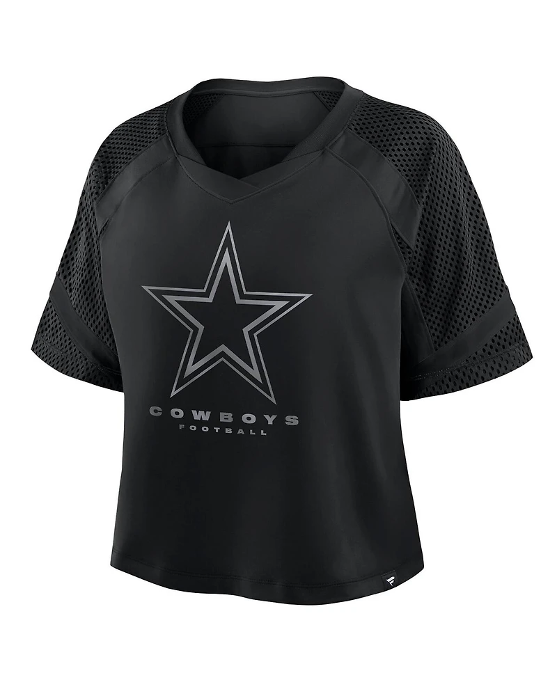 Fanatics Women's Black Dallas Cowboys Oversized Raglan V-Neck Blackout Fashion Jersey