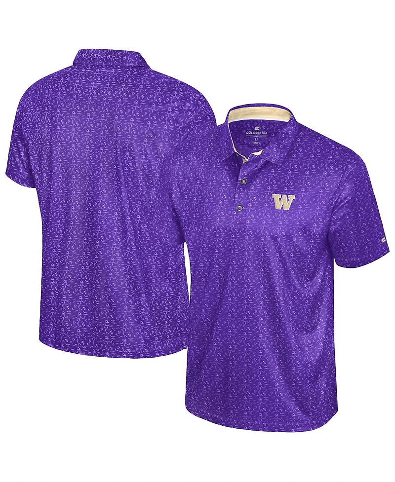 Colosseum Men's Purple Washington Huskies Football Print Polo Shirt