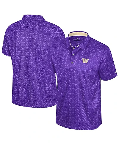 Colosseum Men's Purple Washington Huskies Football Print Polo Shirt