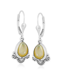 American West Jewelry Sterling Silver and Pear Shape Yellow Mother of Pearl Fan Lever Back Earrings