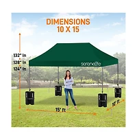 Pop Commercial Instant Shelter 10x15 ft Waterproof Polyester Tent Portable Wheeled Carry Sand Bag Forest Green
