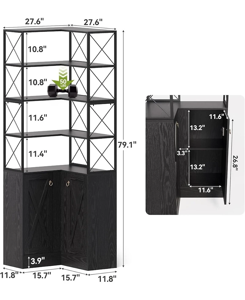 Tribesigns 79-Inch Ultra Tall Corner Cabinet with 4-Tier Shelf, Double Doors and X Baffle Design, L Shaped Storage Cabinet & Shelf, Black
