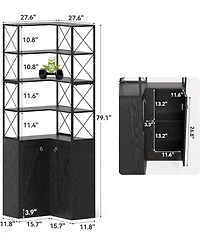 Tribesigns 79-Inch Ultra Tall Corner Cabinet with 4-Tier Shelf, Double Doors and X Baffle Design, L Shaped Storage Cabinet & Shelf, Black