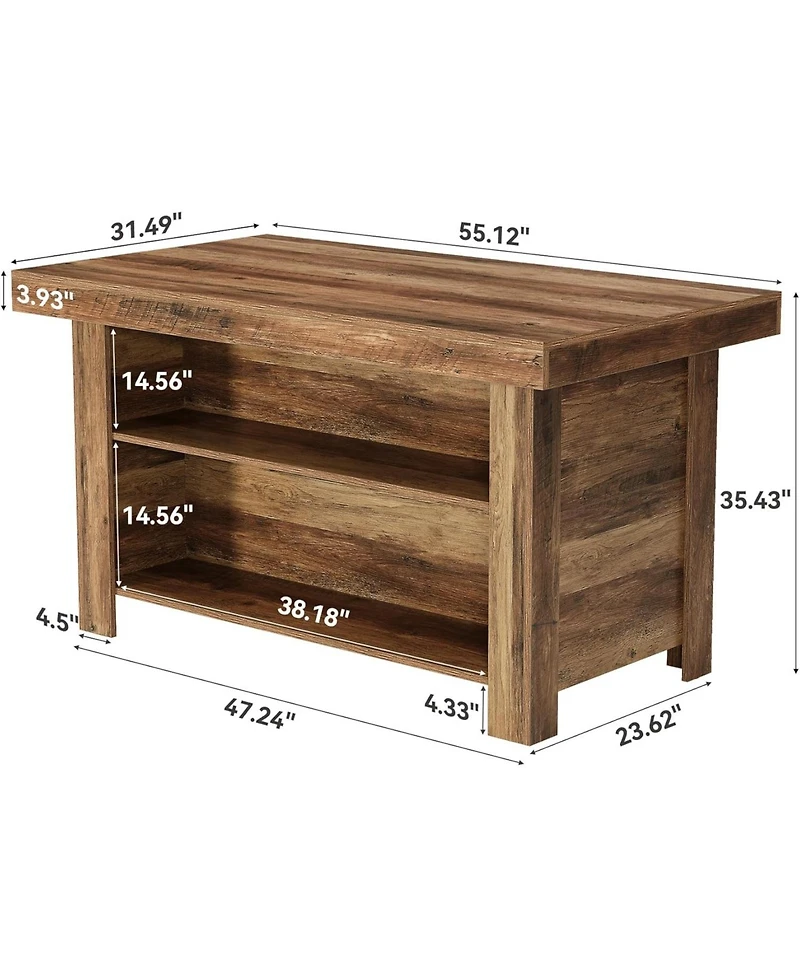 Tribesigns 55 Inches Kitchen Island with Storage, 3-Tier Farmhouse Wooden Stationary Island Table, Rustic Brown