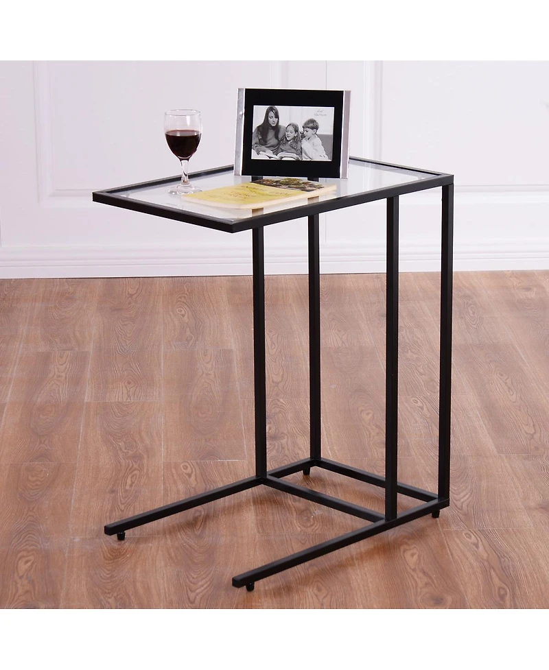 Costway Coffee Tray Side Sofa End Table Ottoman Couch Stand Tv Lap W/Glass Top