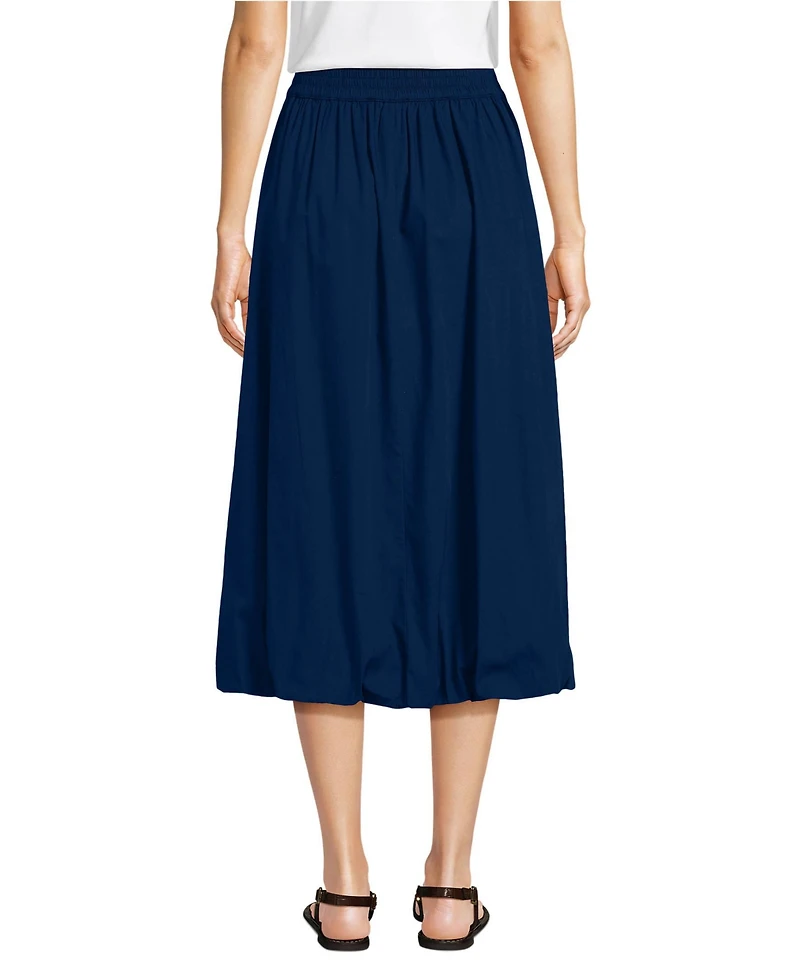 Lands' End Women's Poplin High Rise Bubble Hem Midi Skirt