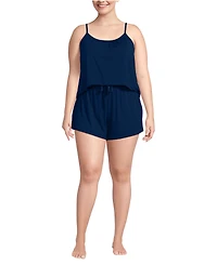 Lands' End Plus Cooling 3 Piece Pajama Set - Long Sleeve Top Cami and Shorts