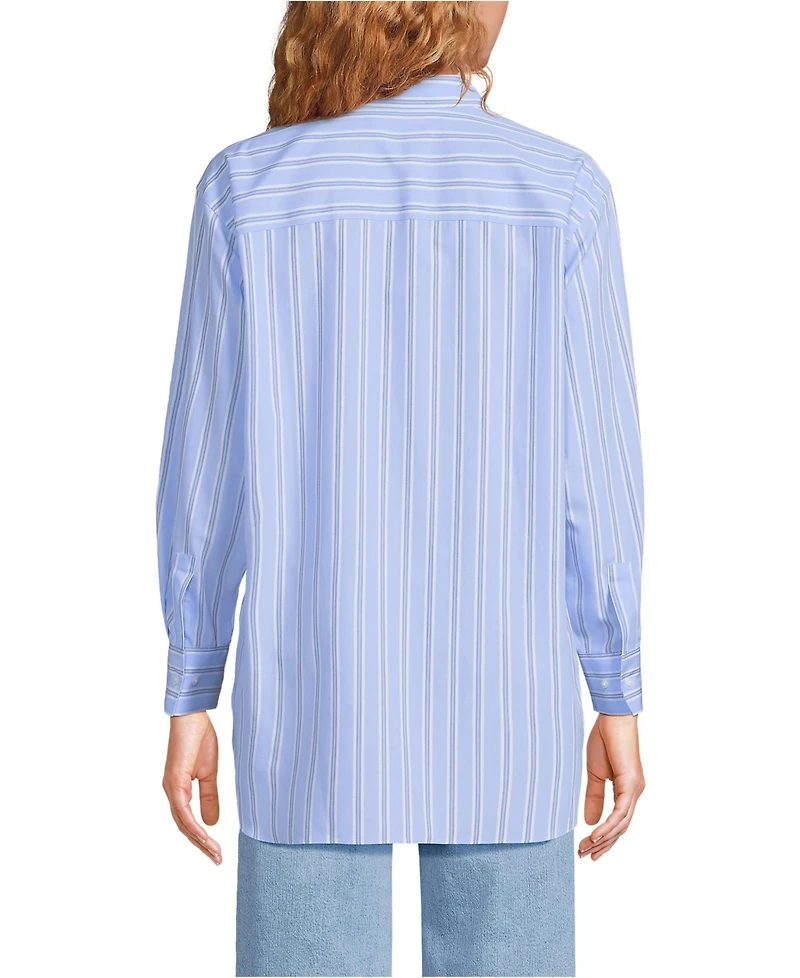 Lands' End Women's Oversized No Iron Tunic with Statement Collar Shirt
