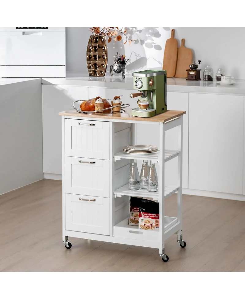 Gymax Rolling Kitchen Island Utility Storage Cart w/ 3 Storage Drawers & Shelves