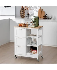 Gymax Rolling Kitchen Island Utility Storage Cart w/ 3 Storage Drawers & Shelves
