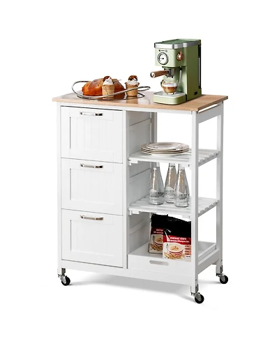 Gymax Rolling Kitchen Island Utility Storage Cart w/ 3 Storage Drawers & Shelves