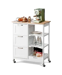 Gymax Rolling Kitchen Island Utility Storage Cart w/ 3 Storage Drawers & Shelves