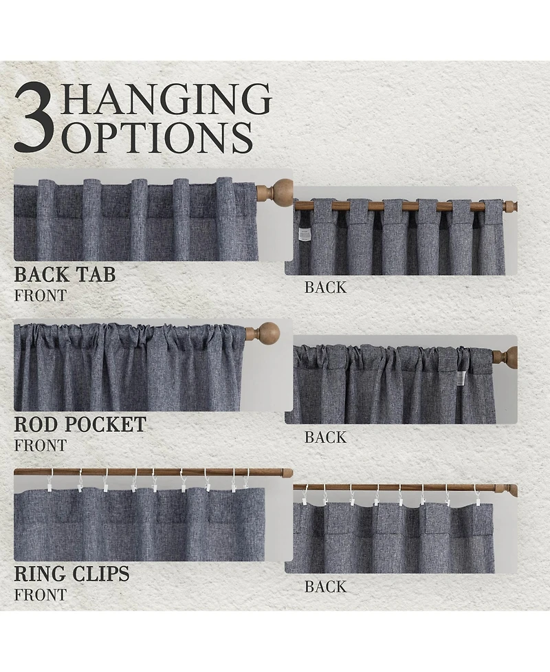 Awesome Home Faux Linen Texture Light Filtering Back Tab Curtains, Semi Sheer Farmhouse Window Curtains (2 Panels), 52"x84"