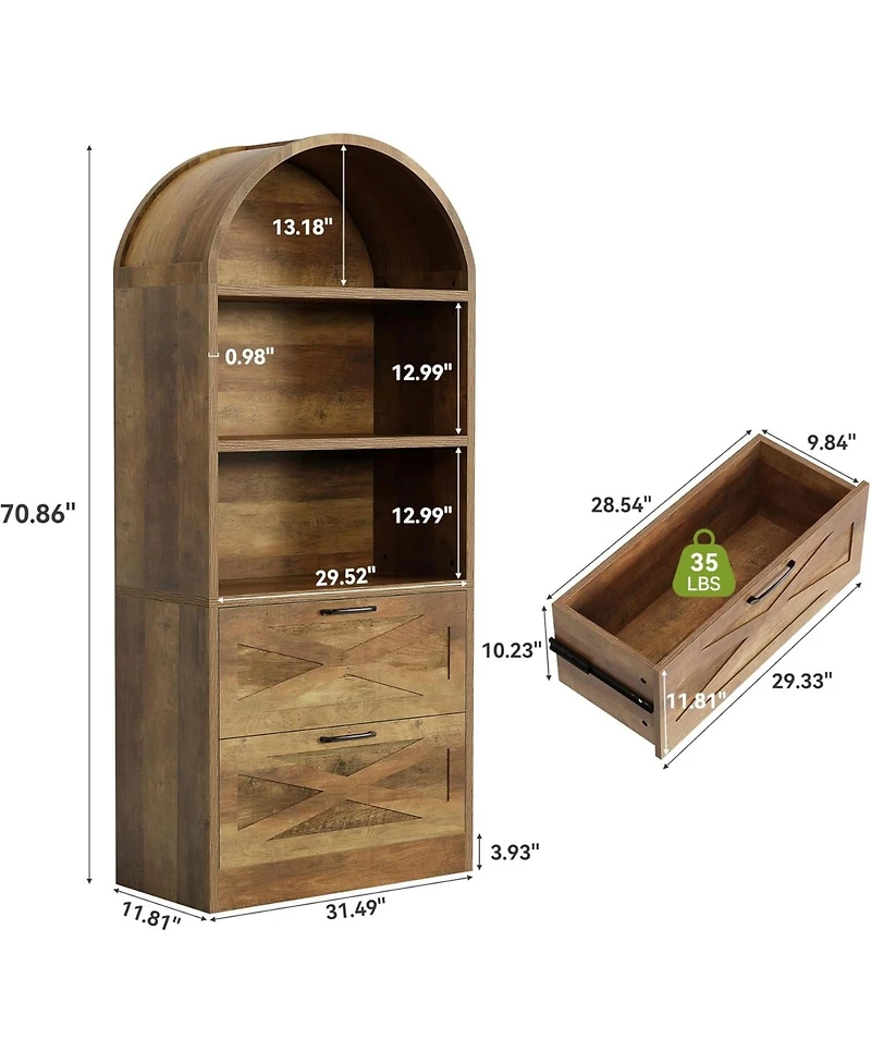Tribesigns 71" Tall Arched Kitchen Pantry, Farmhouse Wooden Kitchen Cabinet, Free-Standing Versatile Cupboard, Brown